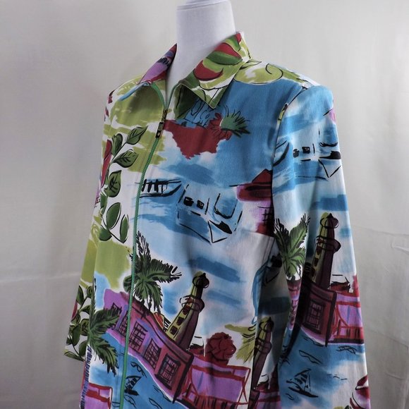 NEW * St John Sport By Marie Gray Colorful Zip Up w Pockets Jacket Windbreaker M - Picture 8 of 16
